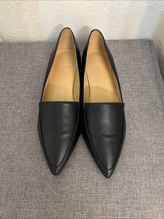 Nine West Shoes - Nine West Black Pointed Leather Slip-On Flats